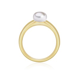 Valero Pearls Women's Pearl Ring 925 Sterling Silver Yellow Gold-Plated with Freshwater Cultured Pearl Button 6-7 mm White - Silver Ring Gold with Real Pearl, 925/000 sterling silver, Pearl
