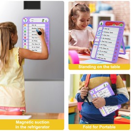 Magnetic Chore Chart for Kids, ADHD Task Tracker Easy-Check Routine Dry Erase Board, to-Do List Planning Tool with Stand for Fridge/Desk/Home/School, 6 Reusable Sheets, 2 Markers-Purple