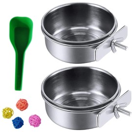 kathson Bird Feeding Dish Cups,Large Stainless Steel Parrot Food Water Bowl,Parakeet Feeder Birds Cage Ball Toys with Clamp Holder for Cockatiel Budgies Macaw Small Animal Chinchilla(7 Pcs)