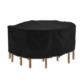 ZONADAH Round Garden Furniture Covers 185x110cm Waterproof Anti-UV Circular Furniture Covers Outdoor Patio Circular Set Cover for Chair Set Black