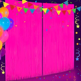 Jaciya Glow in The Dark Party Supplies Neon Birthday Party Decorations 2 Packs Foil Fringe Curtains Photo Booth Prop Backdrop