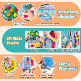 Baby Montessori Toys for 1 2 3 Years, Educational Montessori Stuffed Toy for Learning Activities, Sensory Board Toys Developing Fine Motor Skills, Toddler Travel Toy for Airplane, Gift for Boys Girls