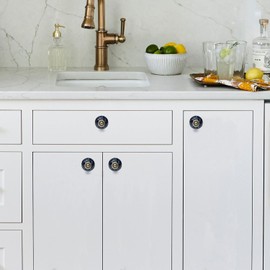 Perilla Home Set of 6 Round Blue and Black Knob Interior Exterior Passage Kitchen Cabinets Knobs Multi Design Antique Drawer Knobs Handmade for Closet|Hallway Doors|Bedrooms|Bathroom|