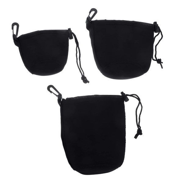 LALAFINA 3pcs Neoprene Camera Lens Bags Small Medium Large Drawstring