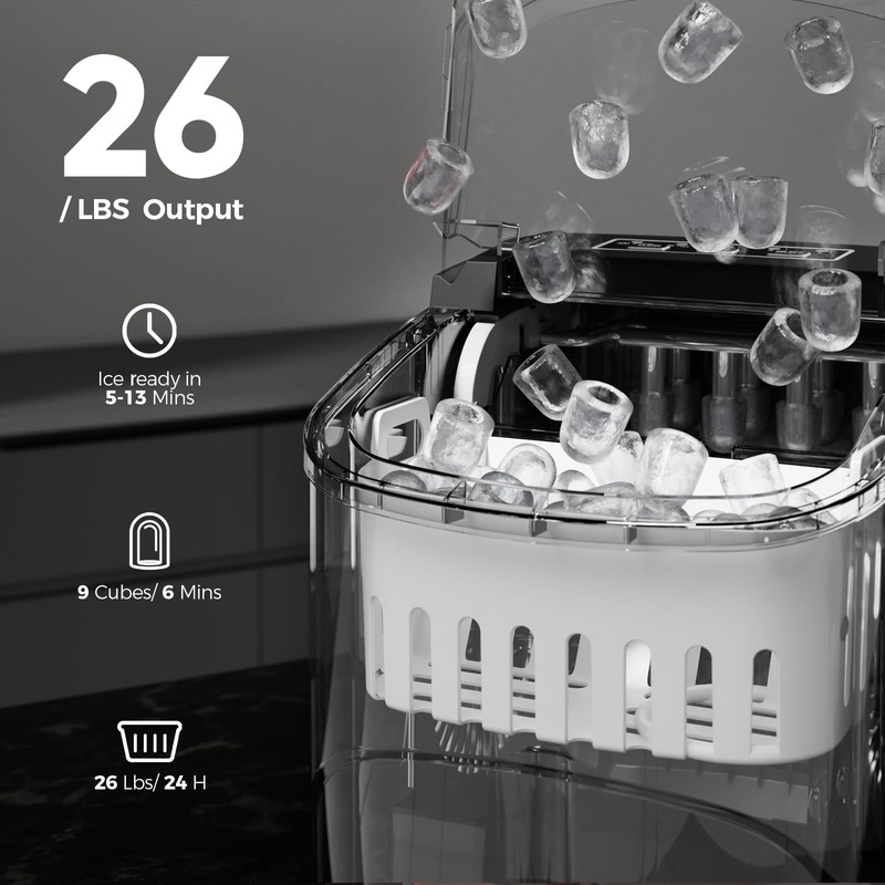 Crzoe Ice Makers Countertop with Handle, 2 Sizes of Ice,