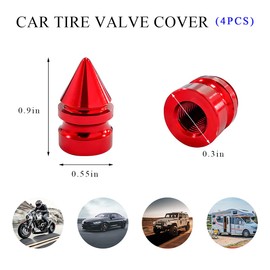 povtii 4 PCS Car Tire Valve Caps, Aluminum Alloy Spiked Tire Wheel Valve Stem Caps, Tire Valve Dust Cover Decoration for Car Truck Bicycle Motorcycle, Universal Car Accessories (Red, 4 PCS)