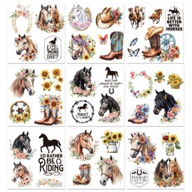 PLIGREAT 9 Sheets Retro Rub on Transfers for Crafts, Horse Theme Furniture Transfer Stickers Cowboy Hat Shoes Rub on Stickers Decals for Wood Dressers Glass Porcelain DIY Home Decor, 5.9" x 5.9"