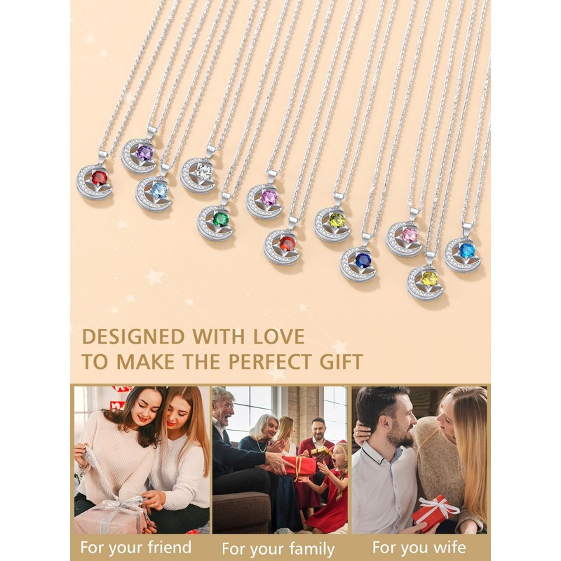FindChic 925 Silver Necklace, Women's, 12 Months, Birthstone Synthetic Stone,