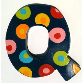 TATIRI Bright Multi-Color Alphabet WOODEN Letter STRIPES & DOTS (2 1/2 Inches Tall) (DOTTED Letter Q)