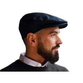 Hanna Hats of Donegal - Gorra plana irlandesa hecha a mano para hombre, hecha en Irlanda, 100% lino, Azul marino/flor y brillo, Medium