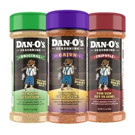 Dan-O's Seasoning - Seasoning for Cooking & Grilling Anything - meat, vegetables, snacks, popcorn seasoning - Small bottle 3 Pack | Original, Chipotle & Cajun