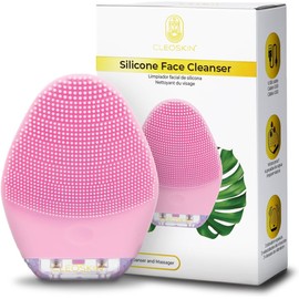 CLEOSKIN Cepillo Facial de Silicona Elctrico Limpieza Facial Profunda y Masajeador Diario 3 Intensidades, Resistente al Agua Para Todo Tipo de Piel