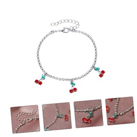 SHOWERORO 1pc Rhinestone Cherry Anklet fruit charm bracelet anklets for women bohemian anklet Bracelet Jewelry girl Female Ankle Jewelry rhinestones Miss white friendship beach