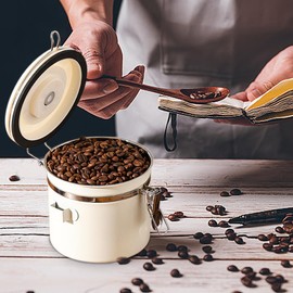 Restynic Stainless Steel Coffee Canister, 40 fl oz (1200ml), Airtight Lid with CO2 Valve, Date Tracker, Transparent Window, Scoop, Coffee Bean, Ground Coffee, Tea, Sugar Storage Jar for Coffee Lovers