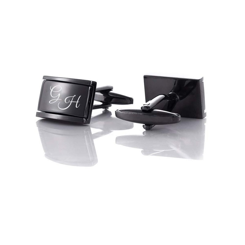 aplusashop ID Cufflinks Black + Engraving Stainless Steel Wedding Business