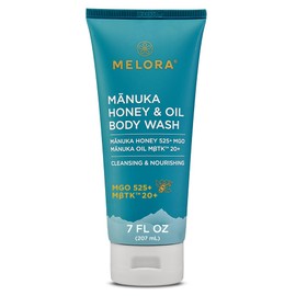 MELORA- Gel de baño con miel de Manuka (7 oz): jabón corporal hidratante para el cuidado de la piel con miel de Manuka y aceite para el acné, D