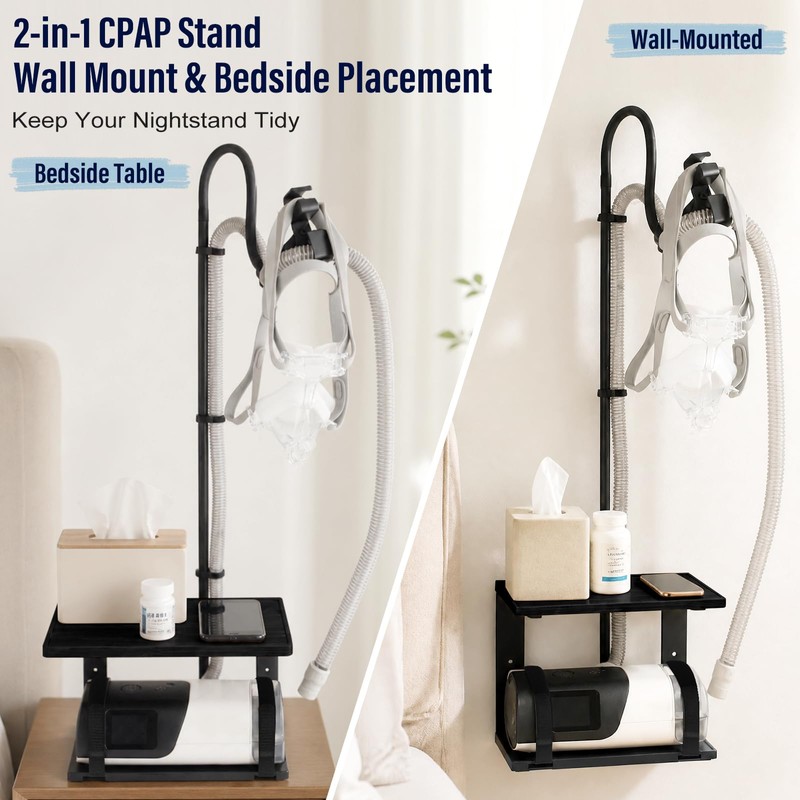 2-Tier CPAP Hose Holder for Bed,Desktop & Wall Stand for