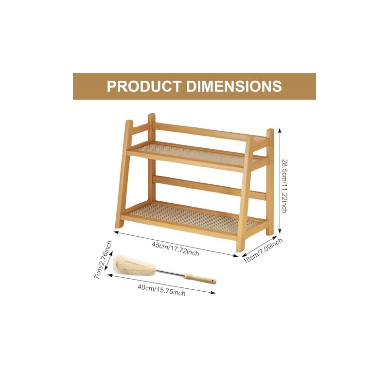 Cup Rack 2-Tier Bamboo with Rattan Look, Space-Saving Cup Holder,