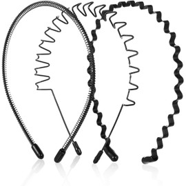 3Pcs Metal Headband For Unisex, Non Slip Zig Zag Headbands For Sports Daily, Black Elastic Simple Headwear Accessories (Black, One size)