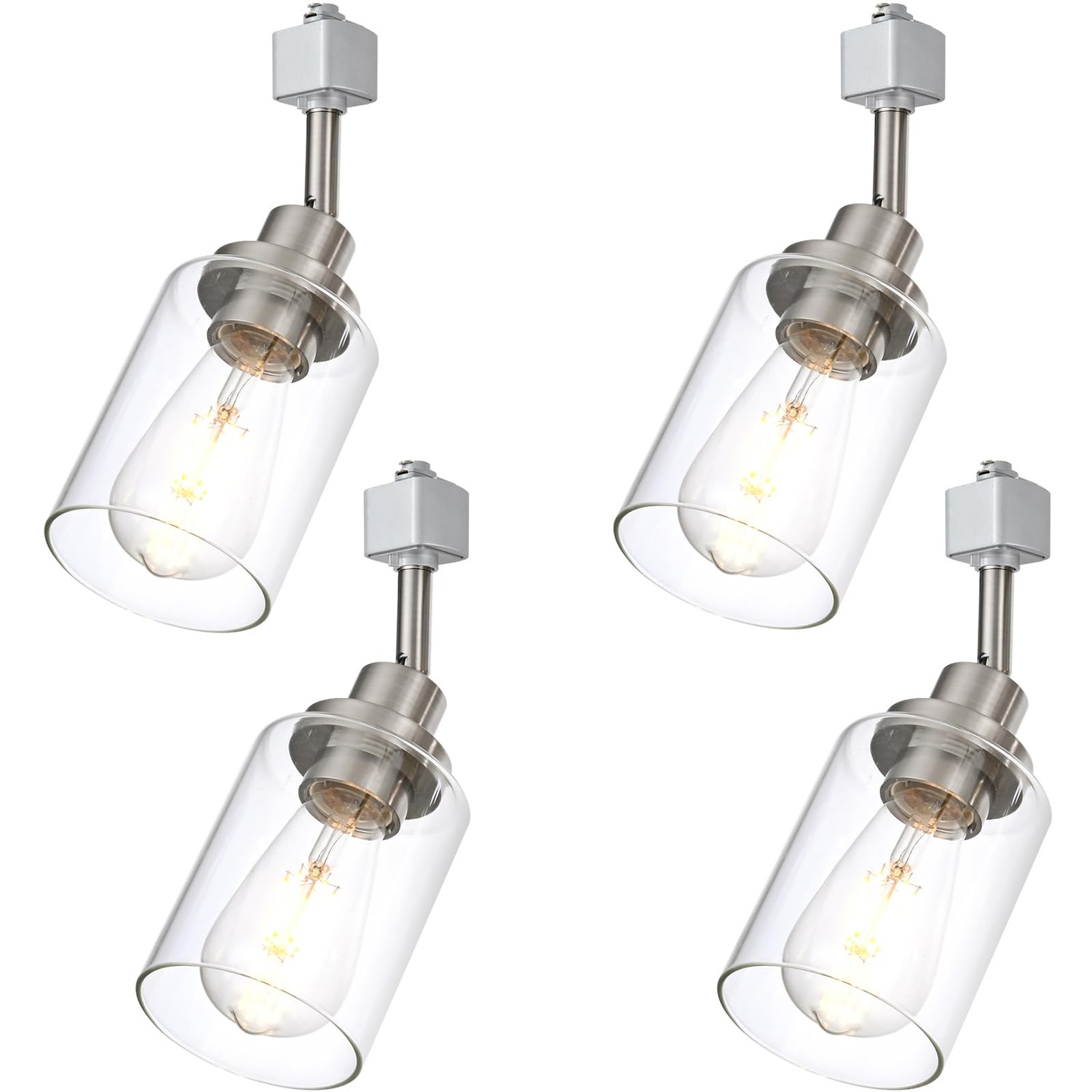 AIBIOSD 4-Pack H-Track Lighting Heads With Amber Hammered Glass Shade – E26 Base, Modern Pendant For Kitchen Island