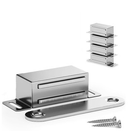 LouMaxx Strong Magnetic Catch - Holding Force 6 kg - Set of 4 Stainless Steel - Door Magnet - Cabinet Magnet - Furniture Magnets - Stainless Steel Door Magnetic Closure - Magnetic Holder Cabinet Door