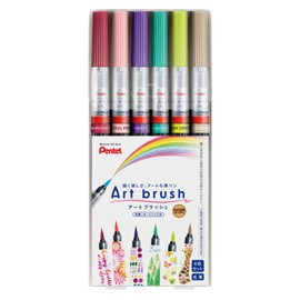 Pentel Color Brush Pen, Art Brush, Set of 6 Colors, XGFL-6ST