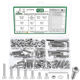 120 Piece M6 Screws Set, Cylinder Screws Nuts Set, Hexagonal Screws with Nuts Set, DIN912 Threaded Screws with Hexagon Socket Screws Set, Machine Screws with Washers Set
