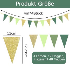 Huotflame Glitzernde Wimpelkette Dreieck Girlande - Papier Banner Deko für Geburtstag Hochzeit Party - Wiederverwendbare Bunting Girlande für Gartenparty Einschulung Kinderzimmer Boho Deko Outdoor