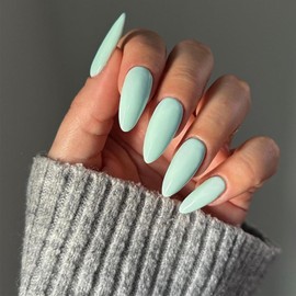 YOSOMK Mint Green Acrylic Press on Nails Almond Medium Fake Nails Press Ons Full Cover Glue on False Nail Bright Surface Designs Artificial Stick on Nail for Women
