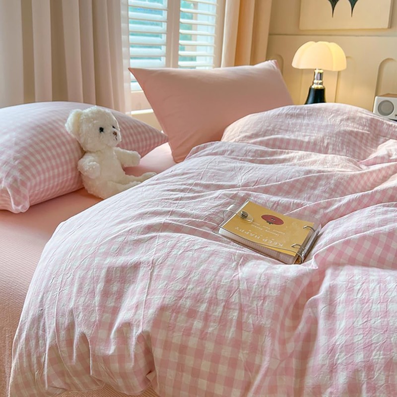 Covebett Pink Gingham Duvet Cover Single Pink White Gingham Plaid
