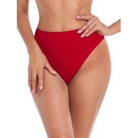 RELLECIGA Women's Red High Cut High Waisted Bikini Bottom Size Large
