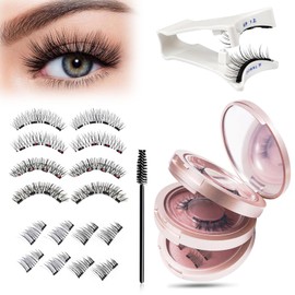 Ciglia magnetiche, 3 strati con 16 pezzi (6 paia), ciglia magnetiche naturali in 6 design, con applicatore e spazzola, riutilizzabili, per trucco da donna, idea regalo (Rosa)