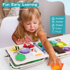 KIDS KING Toddler Busy Board Montessori Toys, Sensory Board Educational Activities for Learning Fine Motor Skills, Travel Toys for Airplane Car, STEM Toy Gift for Girls Boys Age 3+ (Lion)