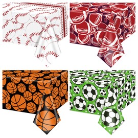 APUXXJUPA Sports Table Cloth - 4 Sports Plastic Tablecloths for Baseball Football Soccer Basketball Theme Supplies, 51 x 86 inch