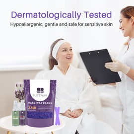 BLITZWAX 2.5lbs Hard Wax Beads for Hair Removal Lavender Waxing Beans for Sensitive Skin, Face, Eyebrows, Brazilian, Legs and Bikini - with 2 Silicone Sticks and 2 Wax Oils for Home and Salon Use