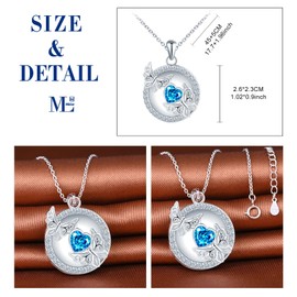 MicLee Locket Photo Necklace for Women Girl 925 Sterling Silver Round Openable Memory Locket Pendants with Hollow Butterfly Engraving Creative Blue Heart Zircon Necklaces