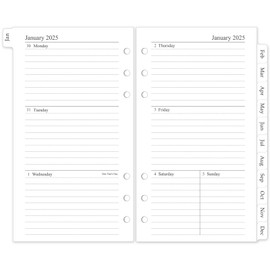 2025 Weekly & Monthly Planner Refill, A6 planner Inserts with Monthly Tabs, Size 3, 3.8"x6.8", 6-Hole Punched