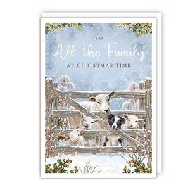 Tracks Publishing All The Family Christmas Card - Sheep and Dog by Snowy Farm Gate - Eco-Friendly