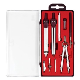 UNJOO Drawing 9Pc Geometry Set Metal Compass, Geometry Precision Tool for Student, Circle Drawing Tool and Architecture, Drafting Kits for Engineer with Shatterproof Storage Box (Red)