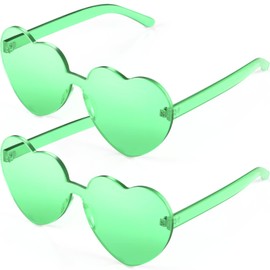 Maxdot 2 Pieces Heart Shape Rimless Sunglasses Transparent Candy Color Frameless Glasses Love Eyewear (Fruit Green)