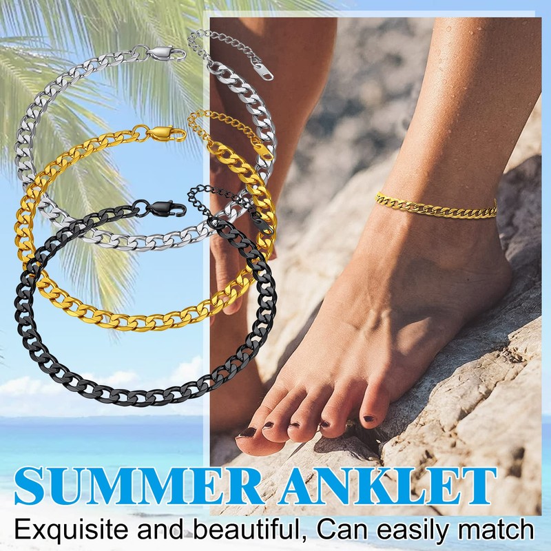 Richstee Anklet for Women Summer Anklet Curb Chain Figaro Chain