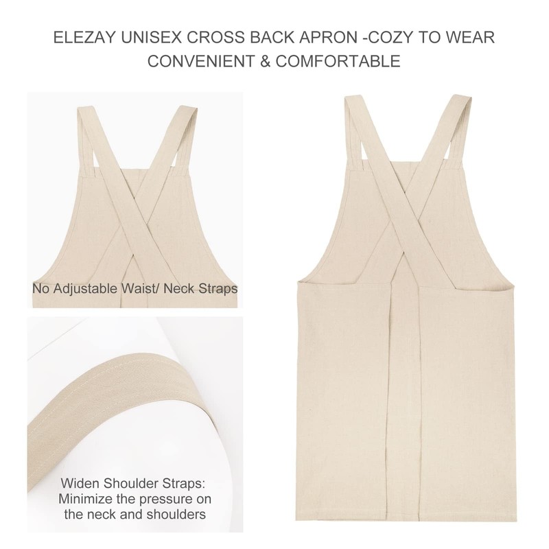 ELEZAY Cross Back Apron with Pockets Kitchen Cooking Chef Baker
