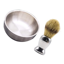 FRCOLOR 2pcs Stainless Steel Shaving Soap Bowl and Gentle Wet Shaving Brush Set for Men Ergonomic Design for Easy Use for Daily Grooming and Giving