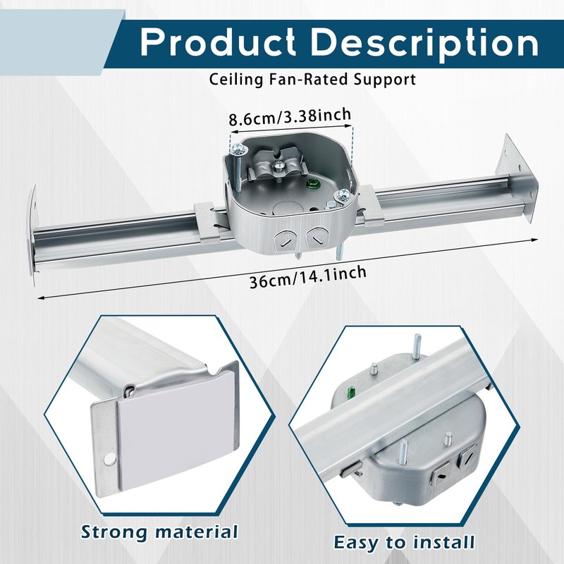 Therwen Adjustable Fan Electrical Box Brace for Ceiling Fans and