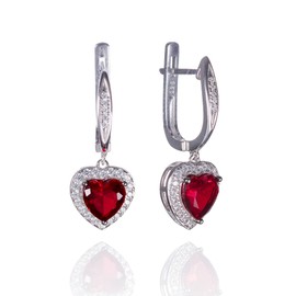 Namana Love Heart Earrings for Women with Heart Shaped Red Stones. 925 Sterling Silver Drop Earrings for Women with Ruby Red Stones and White Cubic Zirconia. Red Earrings for Women with Gift Box.