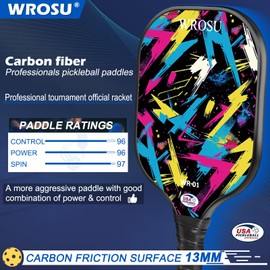 WROSU Pickleball Paddles Set of 4 Carbon Fiber | 2024 USAPA Approved Equipment w/Accessories | Core Carbon Fiber Pickleball Racquet Set | Have Traction and Stability | Set for Friends