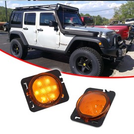 GTINTHEBOX Amber Lens Amber LED Front Fender Side Marker Light Assembly Compatible with 2007 2008 2009 2010 2011 2012 2013 2016 2017 2018 Jeep Wrangler JK