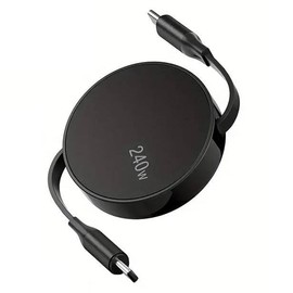 BoxWave Cable Compatible with TJD Tablet 1011QU (10.1 in) - PD miniSync (240W), Retractable PD 240W Portable USB Type-C Cable - Jet Black