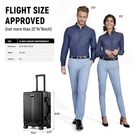 UrbanExplorer 24 inch Luggage with Spinner Wheels Hard Shell Suitcases TSA Approved Luggage, Aluminum Frame Suitcases with Cup Holder, Black