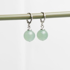 Frauen handgemachte natürlichen Edelstein 12mm Runde Kugel Ohrringe - Edelstein Perlen 925 Silber Ohrringe (Aventurin grün)